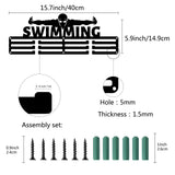 Swimmer & Word Swimming Fashion Iron Medal Hanger Holder Display Wall Rack, with Screws, Electrophoresis Black, 149x400mm