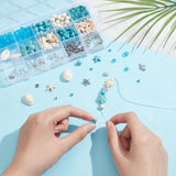 DIY Jewelry Making Finding Kit, Including Synthetic Turquoise & Glass Beads, Shell & Alloy Links Connectors, Alloy Beads & Pendants & Tube Bails, Turtle & Whale Tail & Starfish, Mixed Color, 466Pcs/box