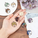 8Pcs 8 Colors Gemstone Pendants, with Red Copper Brass Findings, Red Copper, Flat Round with Tree of Life, 29x5~7mm, Hole: 4.5mm, 1pc/color