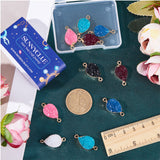 12Pcs 6 Colors Druzy Quartz Crystal Dyed Connector Charms, Teardrop Links, with Golden Plated Alloy Findings, Mixed Color, 28x13x5mm, Hole: 1.8~2mm, 2pcs/color