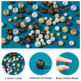 90Pcs 9 Style Brass Hollow Beads, Long-Lasting Plated, Round, Mixed Color, 5~9.5x5.5~9.5mm, Hole: 2~4.2mm, 10pcs/style