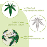 16Pcs Alloy Enamel Pendants, Pot Leaf/Hemp Leaf Shape, Green, Antique Silver, 39x33.5x2.5mm, Hole: 1.8mm
