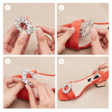 2Pcs Detachable Flower Shoe Decoration, with Alloy Buckle Clip, Crystal Glass Rhinestone, Platinum, 48.5x50x10.5mm