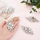4Pcs Glass Cabochons(Hot Melt Adhesive On The Back), Garment Accessories, Flower, Clear, 42x86x7.5mm, Hole: 1mm