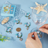 Starfish Synthetic Turquoise Wine Glass Charms, with Glass Beads, Alloy Charm and Brass Wine Glass Charm Rings, Mixed Shapes, Antique Silver, 48~57mm, 10pcs/box