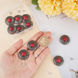 10 Sets Alloy Buttons, with Synthetic Turquoise, DIY Accessaries, Flat Round, Antique Bronze, 25x11mm, Hole: 2.5mm