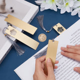 4Pcs 2 Style Brass Rectangle Bookmark with Tassel for Student Teacher Book Lovers, Raw(Unplated), Mixed Patterns, 250mm, 2pcs/style