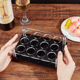 12 Round Holes Acrylic Shot Glasses Holders, Beer Wine Glasses Organizer Rack for Family Party Bar Pub, Rectangle, Clear & Black, 183x126x52.5mm, Inner Diameter: 30mm