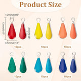 60Pcs 6 Colors 304 Stainless Steel Enamel Charms, Stainless Steel Color, Teardrop, Mixed Color, 12x4.5x2mm, Hole: 1.2mm, 10pcs/color