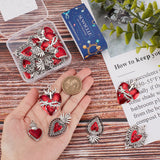 20Pcs 5 Styles Alloy Enamel Pendants, Antique Silver, Heart Charm, FireBrick, 29~42x20~29.5x3~5mm, Hole: 1.5~2mm, 4pcs/style