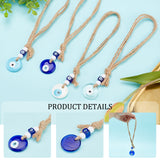 1 Set Handmade Lampwork Evil Eye Pendants Decorations, with Opaque Acrylic Beads and Jute Cord, Mixed Color, 220mm, 4pcs/set