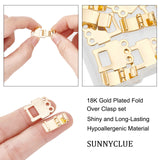 6 Sets Brass Fold Over Clasps, Nickel Free, Real 18K Gold Plated, 33.5x14x4mm, Hole: 2mm