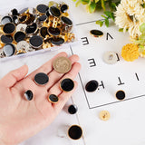 CCB Style Plastic Shank Buttons, with Black Enamel, Flat Round, Mixed Color, 15x7.5~8mm, 21.5x8mm, 80pcs/box