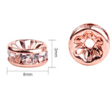 Rondelle Brass Rhinestone Spacer Beads, Grade AAA, Straight Flange, Nickel Free, Rose Gold, 8x3.8mm, Hole: 1.5mm