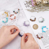 24Pcs 12 Styles Natural & Synthetic Mixed Gemstone Chip Beaded Wine Glass Charms, Brass Hoop Earrings, 30~34mm, Pin: 0.8mm, 2pcs/style