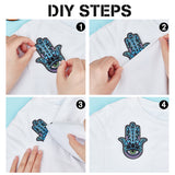 8Pcs 4 Style Hamsa Hand with Evil Eye Pattern Cloth Computerized Embroidery Iron On/Sew On Patches, Mixed Color, 56~121x43.5~91x1.5~2mm, 2pcs/style