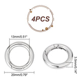 4Pcs 304 Stainless Steel Spring Gate Rings, for Keychain, Round Ring, Stainless Steel Color, 7 Gauge, 20x3.5mm