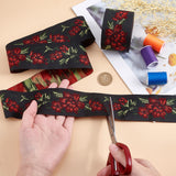 7M Flat Ethnic Style Polyester Jacquard Flower Ribbon, for Clothing Sewing, Dark Red, 2 inch(50mm), about 7.66 Yards(7m)/Roll