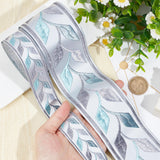 10M 2 Styles Embroidery Polyester Ribbon, Leaf Pattern, for Gift Bouquet Wrapping, Sky Blue, 1-1/8~2-3/8 inch(30~60mm), 5m/style