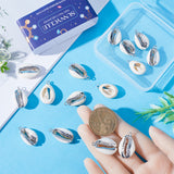 20Pcs Electroplated Natural Cowrie Shell Pendants, Shell Charm with Iron Findings, Platinum, 18~24x10~14x6~7mm, Hole: 1.5mm