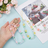 3Pcs 3 Colors Flower Plastic Beaded Mobile Phone Lanyard Wrist Strap, Cute Phone Charm Anti-Lost Strap for Women Girls, Mixed Color, 21.5cm, 1pc/color