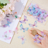 100Pcs 10 Colors Gradient Color Double Layer Fibre Tulle Ornament Accessories, 3D Craft Organza Butterfly, with Crystal Rhinestone, Mixed Color, 45x35x3mm, 10pcs/color