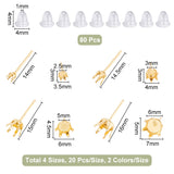 80Pcs 8 Style 304 Stainless Steel Stud Earring Findings, Prong Earring Settings, with 80Pcs Plastic Ear Nuts, Golden & Stainless Steel Color, 14~16x3.5~7x3~5mm, Tray: 2.5~6mm, 10Pcs/style