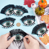 Evil Eye with Eyelash Appliques, Cloth & Seed Bead Handicraft Appliques, Costume Hat Bag Ornament Accessories, Black, 80x117x6mm