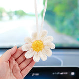 2Pcs Handmade Crochet Cotton Daisy Decoration, with Lanyard, for DIY Bag, Car and Keychain,, White, 85x85x12.5mm