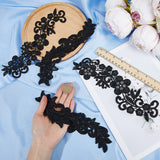 4 Pairs 2 Style Polyester & Nylon Embroidery Flower Lace Appliques, Sew on Ornament Accessories, Black, 252~265x75~83x1.5mm, 2 pairs/style