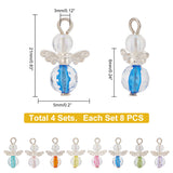 4Sets Transparent Acrylic Pendants, with Alloy Findings, Angel, Mixed Color, 21mm, Hole: 3mm, about 8pcs/set