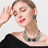 Vintage Black Diamond & Crystal Rhinestone Layers Bib, Fake Stand Collar, with Faux Pearl & Polyester Cloth, Detachable Blouse Collar Choker, Garment Accessory, Light Grey, 114x210x16mm