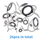 24Pcs 8 Style Ceramic High Carbon Steel Fishing Rod Guides Replacement Eye Rings, Fishing Rod Tip Repair Accessories, Gunmetal, 12~48x9.5~38x18.5~53mm, Hole: 3.5~23mm, 3pcs/style