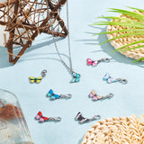 Alloy Enamel Pendant Decorations, Zinc Alloy Lobster Claw Clasps and 304 Stainless Steel Jump Rings, Butterfly, Mixed Color, 33.5mm