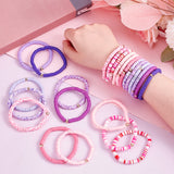 1 Set Handmade Polymer Clay Heishi Surfer Stretch Bracelets Set with CCB Plastic Beaded, Stackable Preppy Bracelets for Women, Pink, 1/4 inch(0.6cm), Inner Diameter: 2 inch(5.1cm), 2pcs/style, 12 styles, 24pcs/set