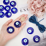 Handmade Evil Eye Lampwork Pendants, with Nylon Cord, Dark Blue, 40x7.5mm, Hole: 4.5mm, 12pcs