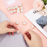 15Pcs Alloy Shank Buttons, with ABS Plastic Imitation Pearl Beads, Heart, Seashell Color, 21.5x22.5x11mm, Hole: 2.5mm