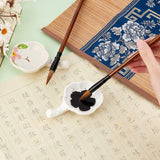 2Pcs 2 Colors Flower Shape Ceramics Ink Plate with Handle, Porcelain Brush Holder, for Calligraphy Lovers, Mixed Color, 7.3x10.5~10.9x2.3~2.4cm, 1pc/color