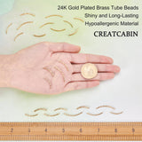 40Pcs 4 Style Brass Tube Beads, Long-Lasting Plated, Curved Tube, Real 24K Gold Plated, 20~29.5x1.5~2mm, hole: 0.8~1.2mm, 10pcs/style