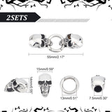 2 Sets Tibetan Style 304 Stainless Steel Spring Gate Rings, O Rings, with Two Cord End Caps, Skull, Antique Silver, 55x15x14mm