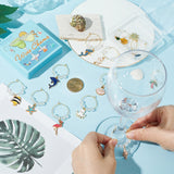 Alloy Enamel Wine Glass Charms, with Brass Hoop Earring Findings and Synthetic Moonstone Bead, Octopus/Starfish/Sea Horse, Mixed Color, 48~60mm, 14 style, 1pc/style, 14pcs/set