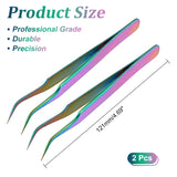Stainless Steel Curved Tweezers, Bent Tip Beading Tweezers, Rainbow Color, 12.1x9.5cm