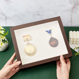 Natural Wood Medal Display Frame, with Glass and Paper Card, with Nail, Rectangle, Coconut Brown, 278x229x44mm, Inner Diameter: 243x205.5mm