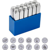 Iron Metal Stamps, for Imprinting Metal, Mixed Pattern, Platinum, 65.5x10mm, Pattern: 6mm, 12pcs/box