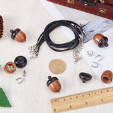 DIY Acorn Locket Necklace Making Kit, Including Wooden Box Pendant, Imitation Leather Cord, 304 Stainless Steel Snap on Bails, Camel, 18Pcs/bag, Pendant: 31x22mm, Hole: 1.4mm