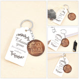 Engraved Wooden Flat Round Pendant Keychains, Word MAMA Mother's Day Gift Keychain, with Iron Finding, Coconut Brown, 97mm