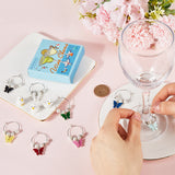 Brass Wine Glass Charms, with Glass Pearl Round Beads and Alloy Acrylic Pendants, Butterfly, Mixed Color, 45mm, 10pcs/box