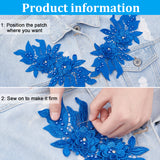 Polyester Embroidered Floral Lace Collar, Neckline Trim Clothes Sewing Applique Edge, with ABS Plastic Imitation Pearl, Medium Blue, 180x360x6mm