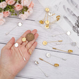 20Pcs 2 Colors Brass Lapel Pin Base Settings, with Round Tray, Golden & Silver, 59mm, Tray: 12mm, 10pcs/color