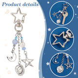 Alloy Pendant Keychain, with Alloy Swivel Clasps with Acrylic & Glass Beads, Moon & Sun & Star, Antique Silver & Platinum, 9.9~10.6cm, 16 style, 1pc/style, 16pcs/set